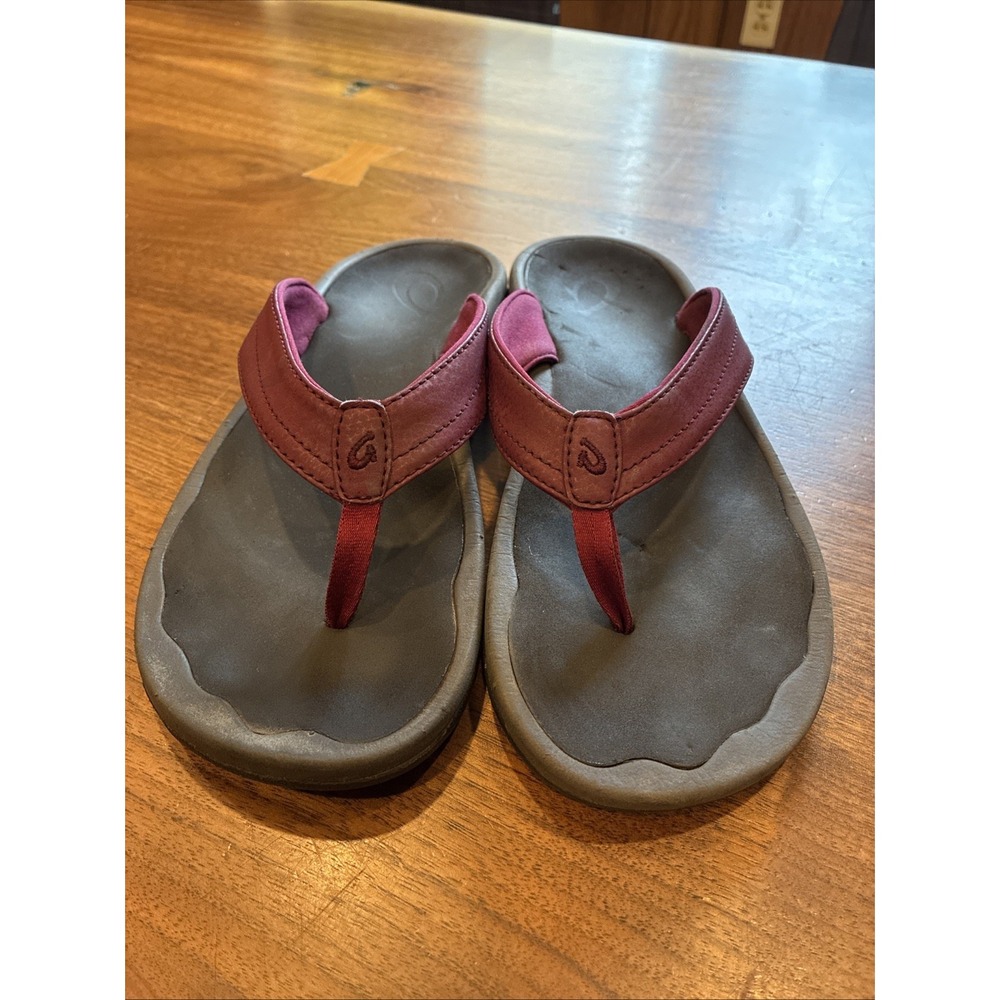 OluKai Womens Ohana Sandals Size 8 Burgundy Thong Flip Flop Beach Shoes Slides